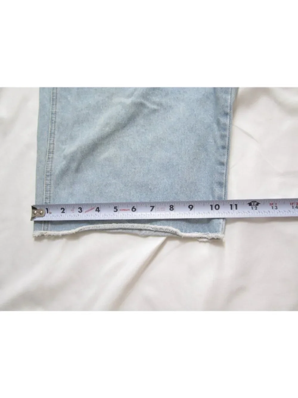 Vtg 90s Unionbay Denim Overalls Shorts Women 36 Light Cut Off Raw Hem(MP681)